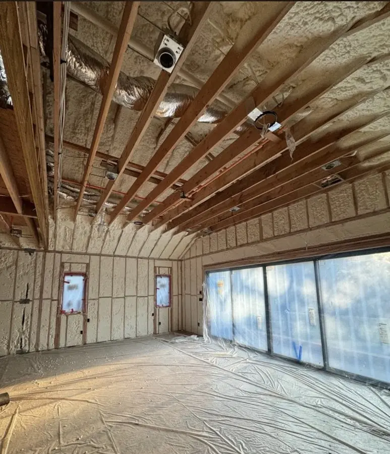 Interior walls and ceiling insulated with spray foam during new construction in Fair Oaks